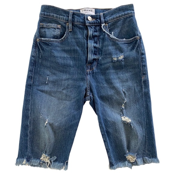 FRAME Le Vintage Bermuda Denim Shorts Heartbreaker Frayed Hem NWT - Picture 2 of 6